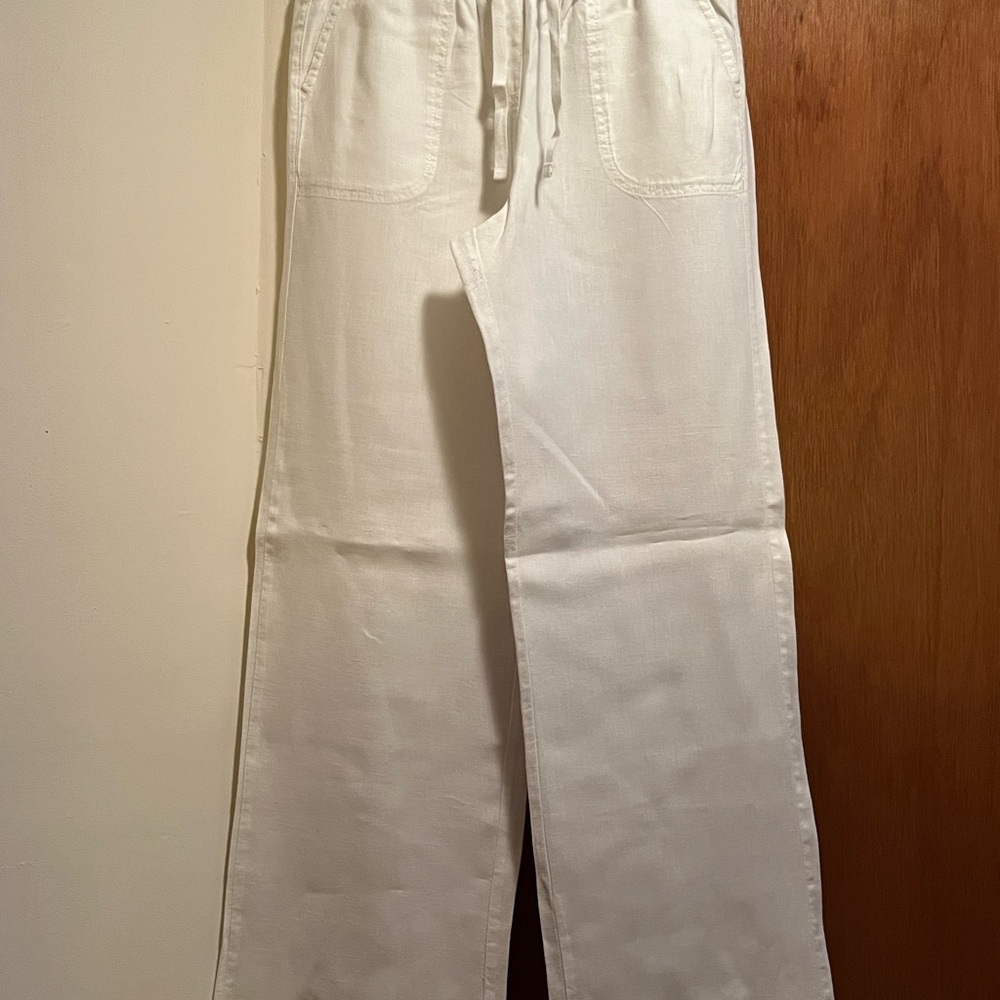 Marks & Spencer White Linen Wide-Leg Drawstring Pants